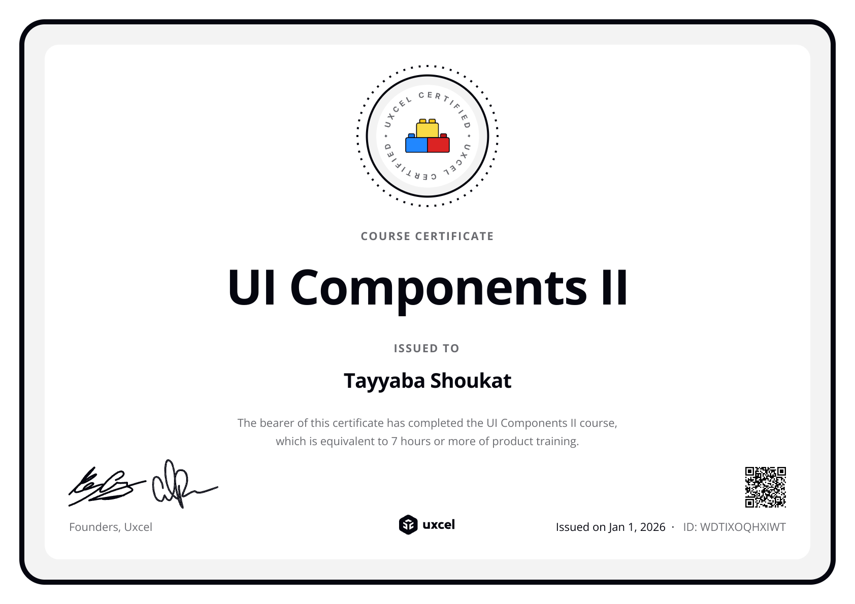 Tayyaba Shoukat's certificate